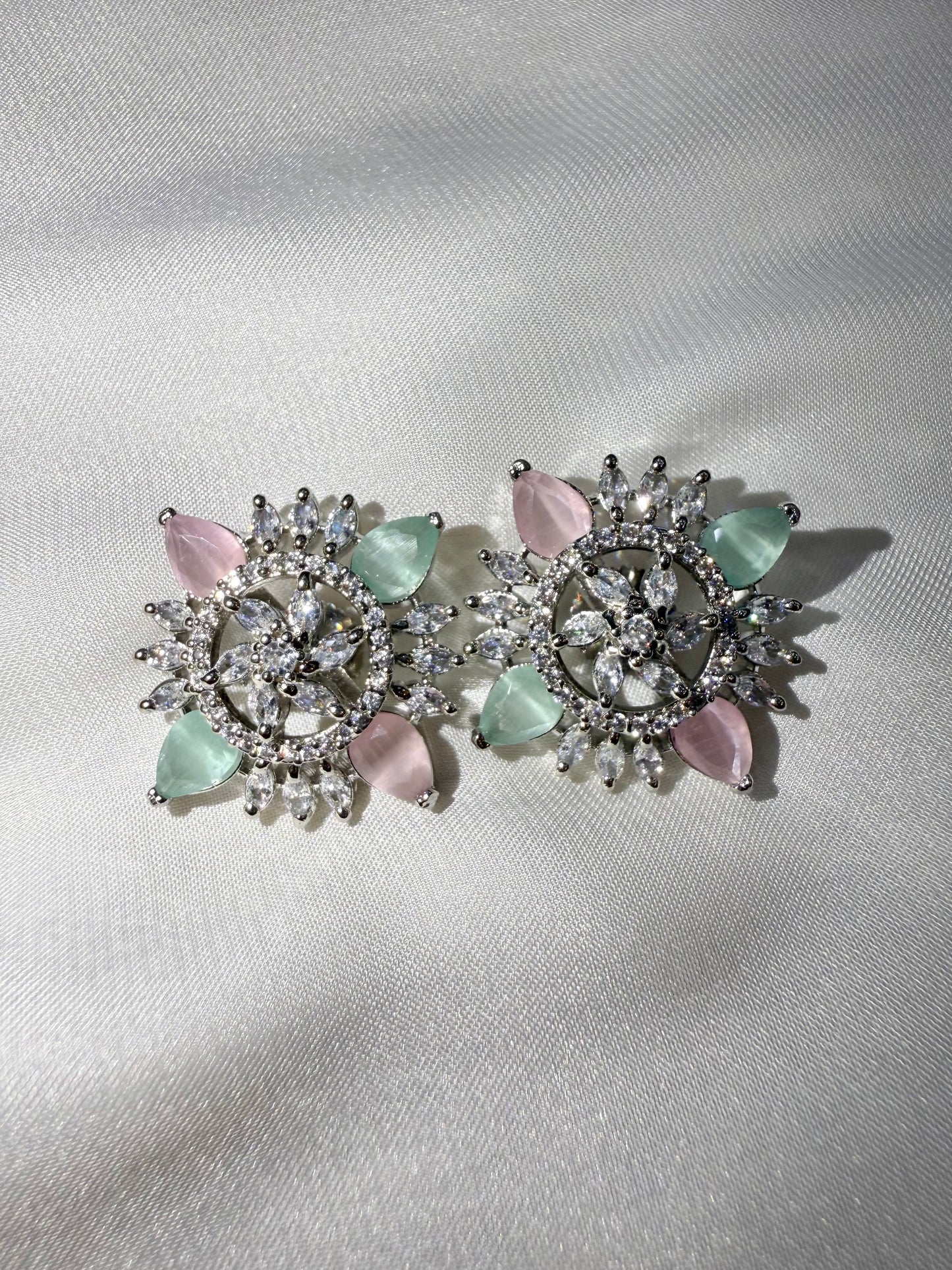 Pink Aqua Sunburst Studs