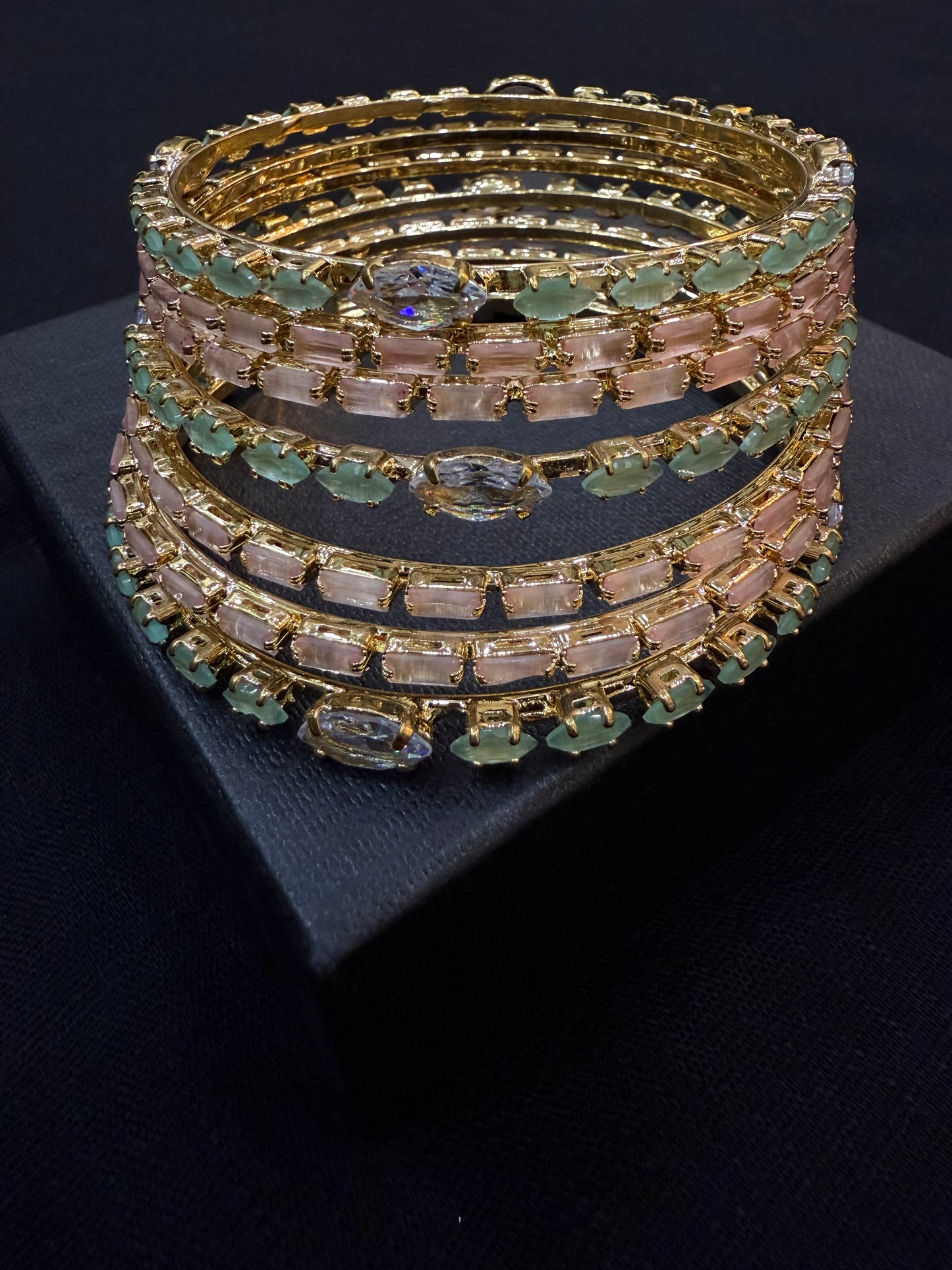 Pink Green Sparkle Luxe Bangles (Set of 7)