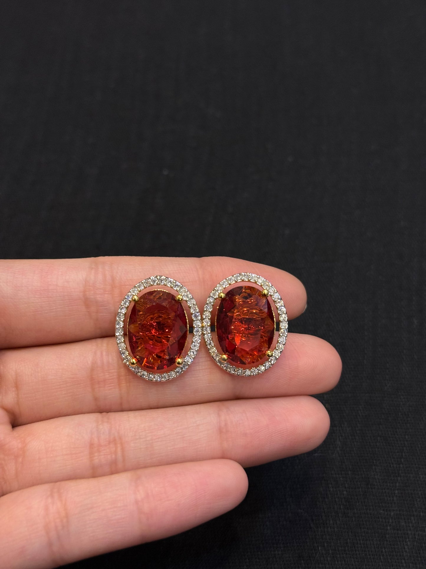 Oval Crimson Studs