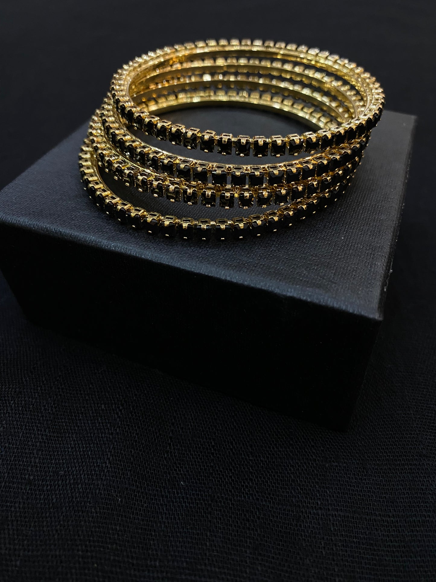 Black Crystal Bangles (Set of 4)