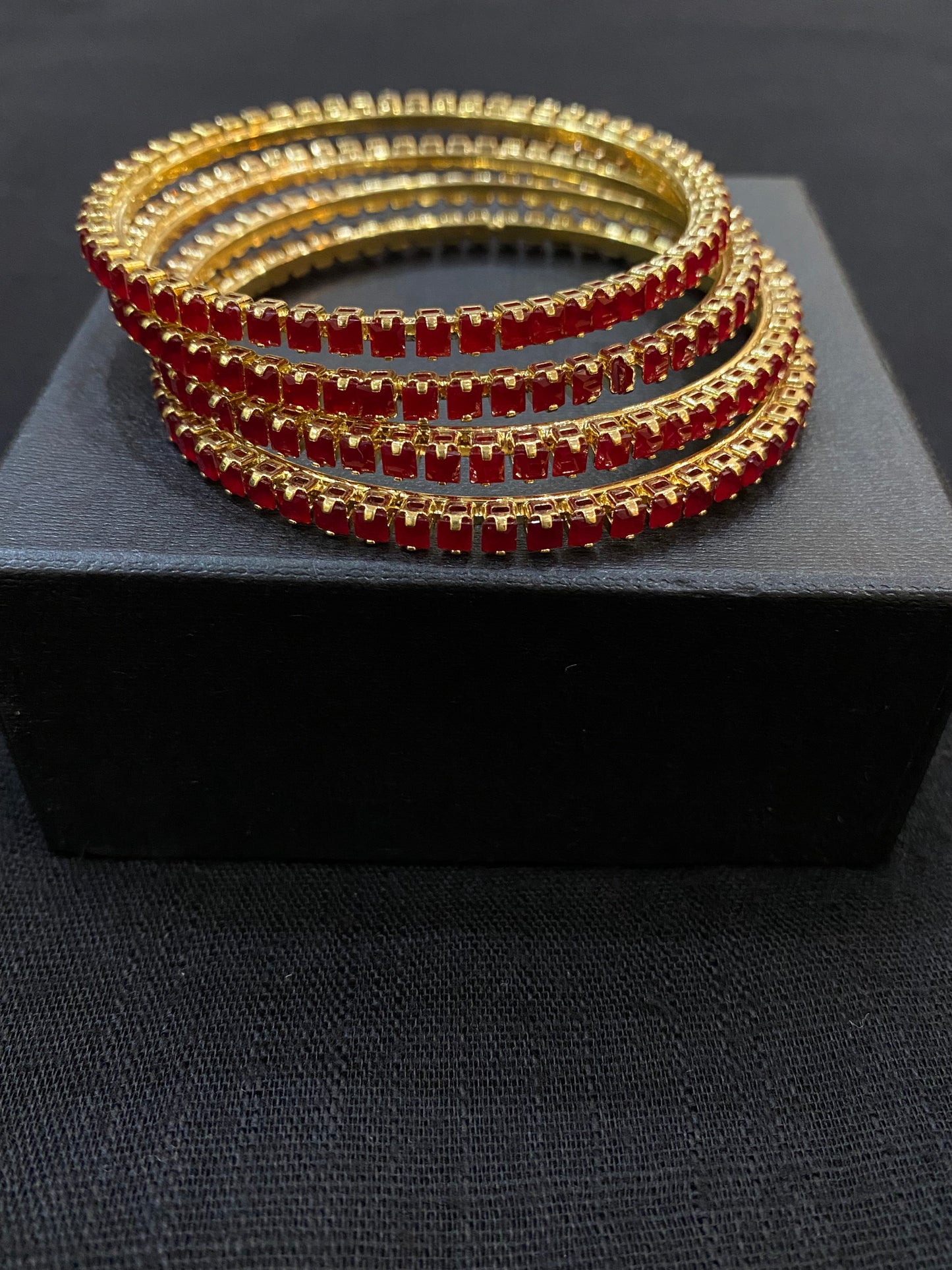 Ruby Crystal Bangles (Set of 4)