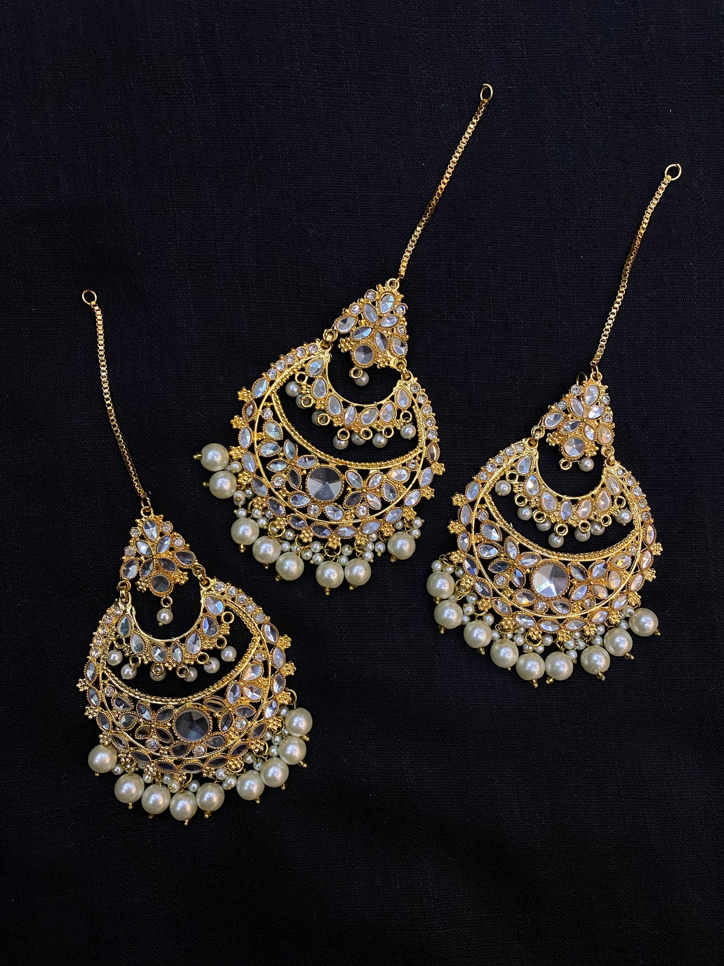 Golden Kundan Chandbali Set with Maang Teeka