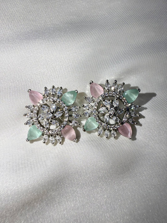 Pink Aqua Sunburst Studs