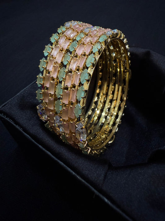 Pink Green Sparkle Luxe Bangles (Set of 7)
