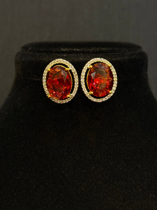 Oval Crimson Studs