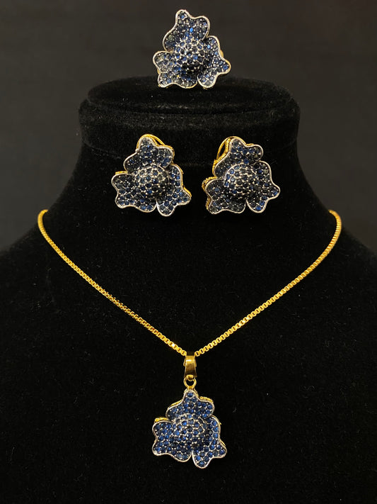 Sapphire Blossom Locket Set
