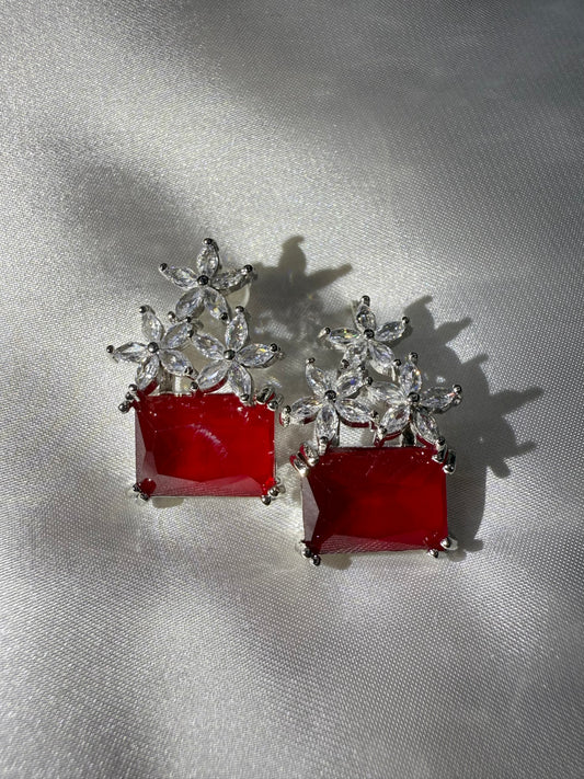 Ruby Floral Cluster Studs