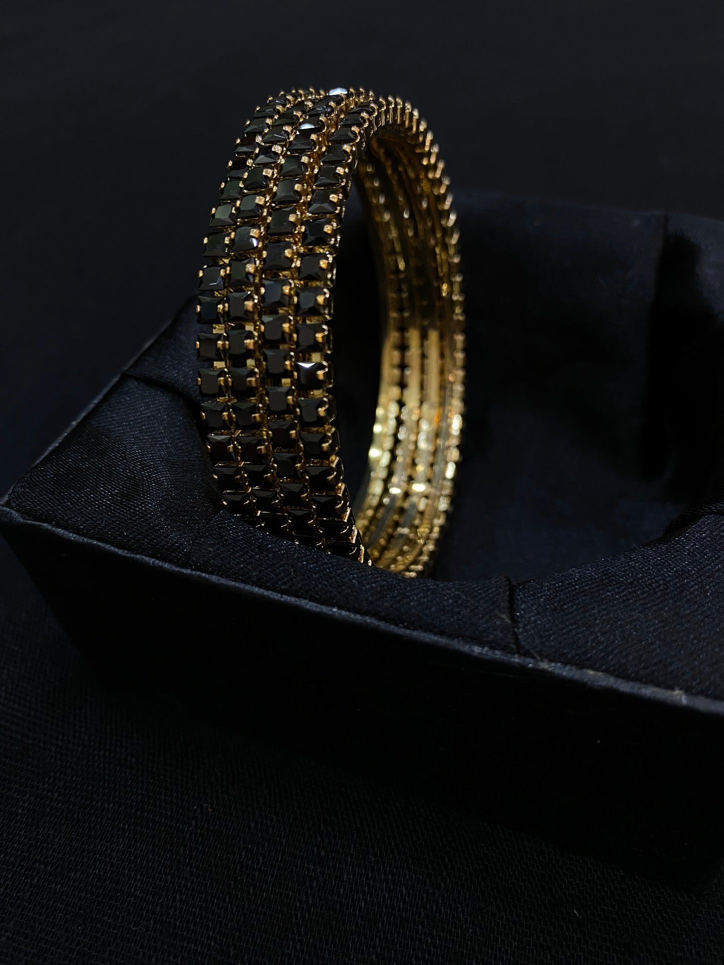 Black Crystal Bangles (Set of 4)