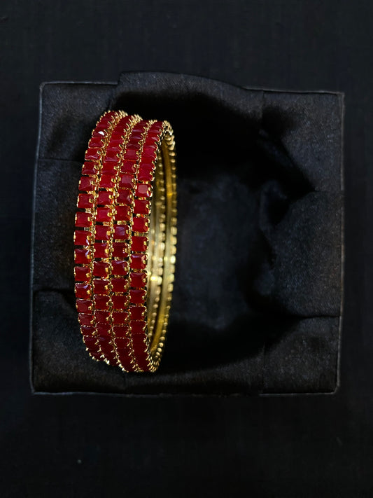 Ruby Crystal Bangles (Set of 4)