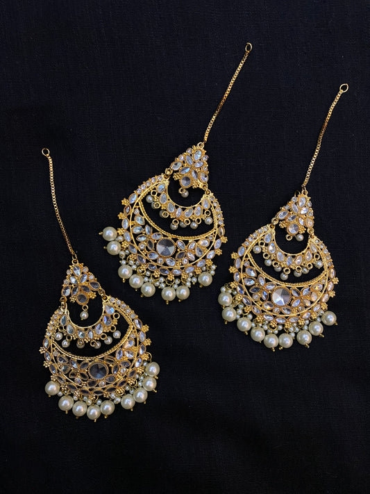 Golden Kundan Chandbali Set with Maang Teeka