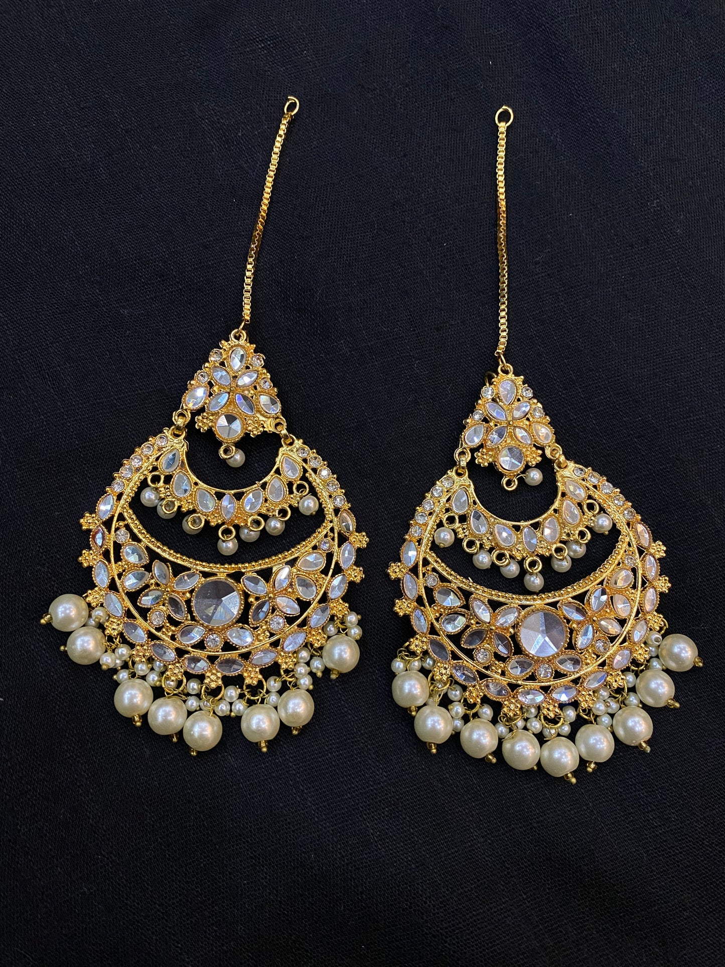 Golden Kundan Chandbali Set with Maang Teeka