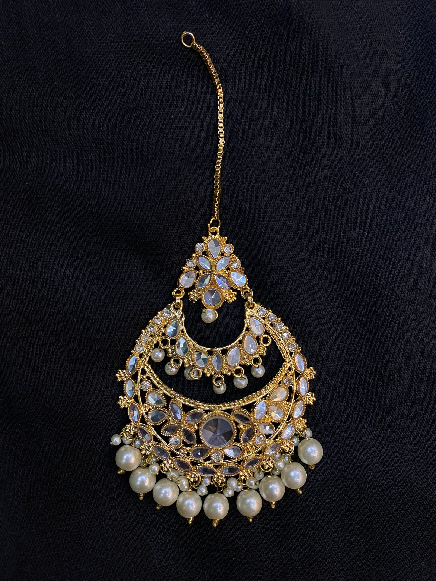 Golden Kundan Chandbali Set with Maang Teeka