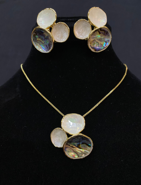 Iridescent Shell Locket Set