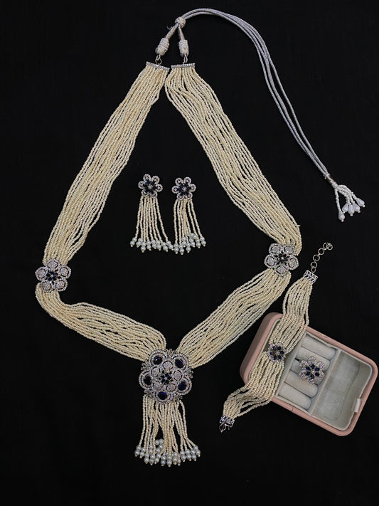 Pearl and Silver Floral Maala Set