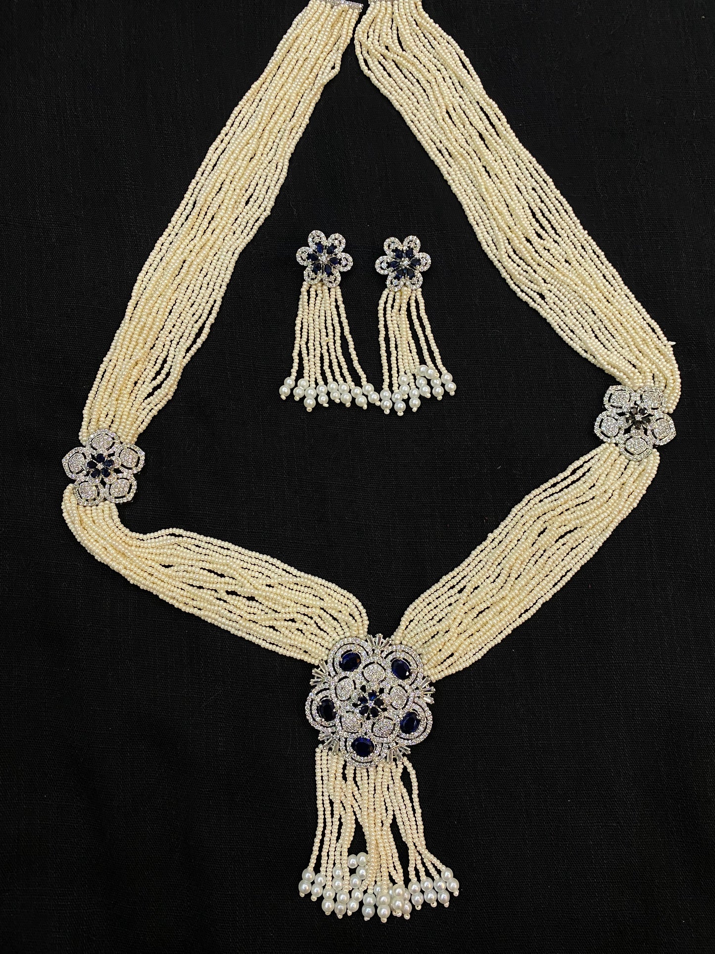 Pearl and Silver Floral Maala Set