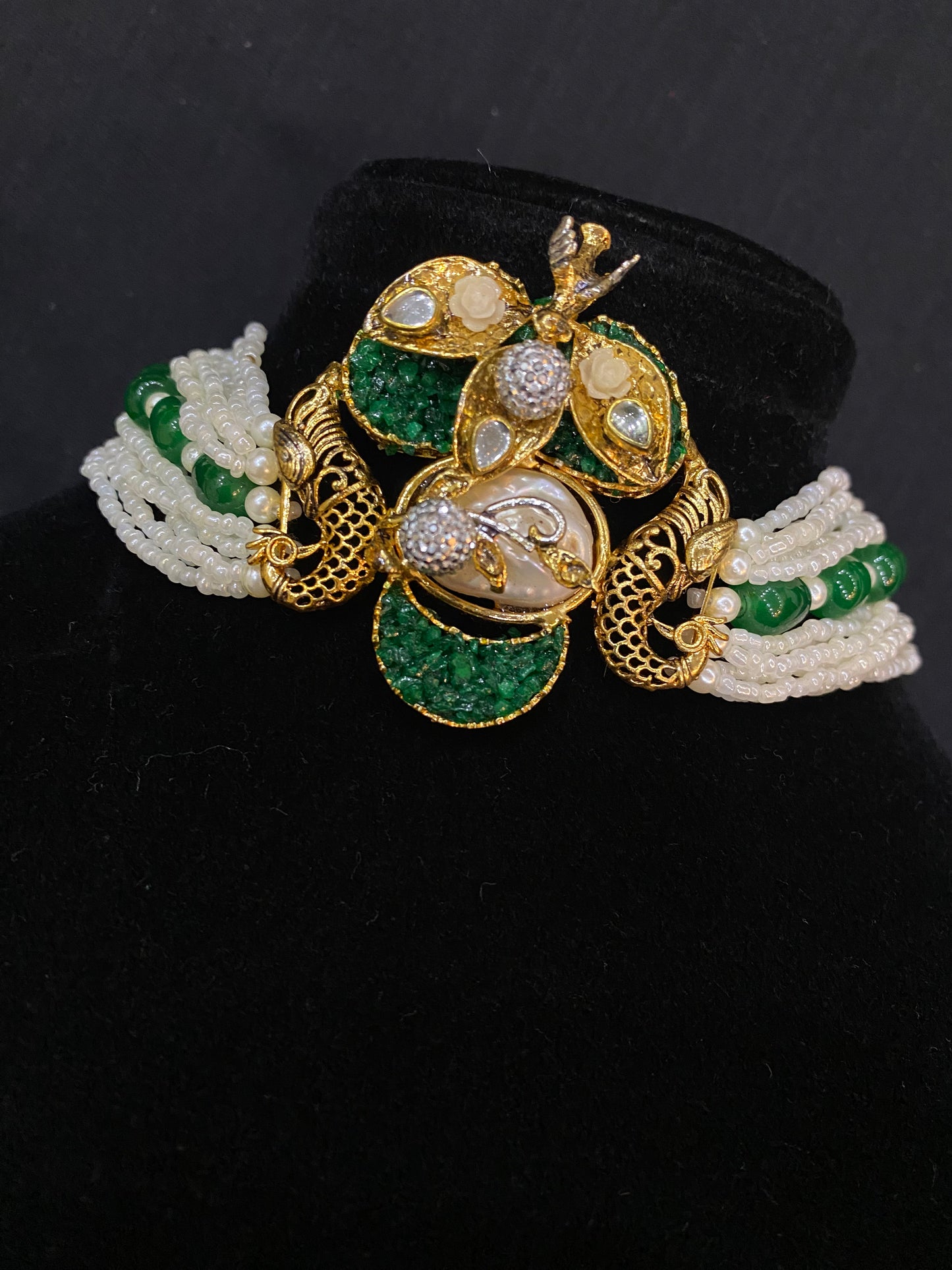 Regal Green Pearl Peacock Choker Set